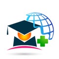Graduates world academic high education students logo icon successful graduation medical bachelor icon element on white background