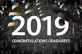 Graduating class of 2019. Poster, party invitation, greeting card in gold colors. Grad poster, vector illustration.