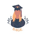 Graduating female student in robe. Sage female archetype