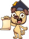 Cartoon pug with a graduating cap