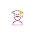 Bright gradient vector education icon of a bachelor in a cap for online education, universities, schools etc