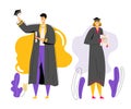 Graduating Students with Diploma. Man and Woman Characters Graduation Education Concept. University Student College