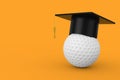 Graduation Academic Cap over White Golf Ball. 3d Rendering