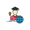 Graduation, Avatar, Graduate, Scholar  Flat Color Icon. Vector icon banner Template Royalty Free Stock Photo