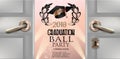 Graduation ball invitation card with opened doors.