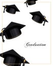 Graduation banner with flying graduation caps. Design for graduate diploma, awards. Education concept.