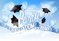 Graduation 2018 banner with sky. hats and air balloons.