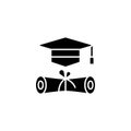 Graduation black icon concept. Graduation flat vector symbol, sign, illustration.
