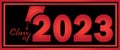 Graduation 2023 black background with red text