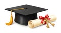 Graduation cap, also known as a mortarboard, with a black square top and yellow