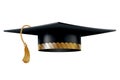 Graduation cap. Black educational student hat with golden tassel. Element for degree ceremony and educational programs