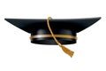 Graduation cap. Black educational student hat with golden tassel. Element for degree ceremony and educational programs