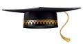 Graduation cap. Black educational student hat with golden tassel. Element for degree ceremony and educational programs