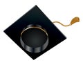 Graduation cap. Black educational student hat with golden tassel. Element for degree ceremony and educational programs