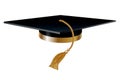 Graduation cap. Black educational student hat with golden tassel. Element for degree ceremony and educational programs