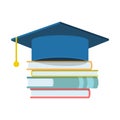 Graduation cap and book. Flat icon isolated on white background.