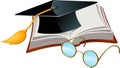 Graduation cap, book and glasses Royalty Free Stock Photo