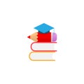 Graduation cap book and pencil on white background. Royalty Free Stock Photo