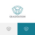 Graduation Cap Book Shield School Course Study Education Line Logo