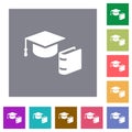 Graduation cap with book square flat icons Royalty Free Stock Photo