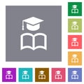 Graduation cap with book square flat icons Royalty Free Stock Photo