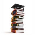 Graduation Cap on Book Stack 3d Royalty Free Stock Photo