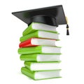 Graduation cap on book stack. 3D Royalty Free Stock Photo