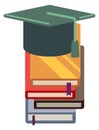 Graduation cap on book stack. Education flat icon Royalty Free Stock Photo