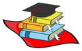 Graduation cap and books cartoon vector illustration
