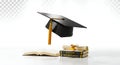 Graduation Cap and Books on White Background Royalty Free Stock Photo