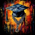 Graduation cap breaking through chains, symbolizing the release of potential