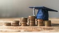 The graduation cap on coins.AI generated image Royalty Free Stock Photo