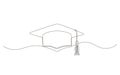 Graduation cap continuous one line drawing. Festive graduation from university. Vector illustration Royalty Free Stock Photo