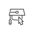 Graduation cap and cursor icon. Web label for thematic training sites and apps, game element. Computer mouse pointer Royalty Free Stock Photo