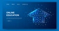 Graduation cap 3d polygonal website template. E-learning design illustration concept. Low poly Education symbol for Royalty Free Stock Photo