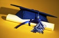 Graduation cap and diploma Royalty Free Stock Photo