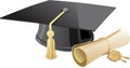 Graduation cap and diploma Royalty Free Stock Photo