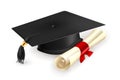 Graduation cap and diploma Royalty Free Stock Photo