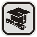 Graduation cap and diploma, button, vector symbol Royalty Free Stock Photo
