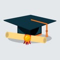 Graduation cap and diploma certificate vector illustration Royalty Free Stock Photo