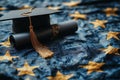 Graduation Cap And Diploma On Elegant Star Pattern Background Achievement Concept Royalty Free Stock Photo