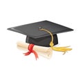 Graduation cap and diploma Royalty Free Stock Photo