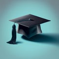 Graduation cap and diploma isolated on blue background. 3d render Royalty Free Stock Photo