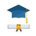 Graduation cap and diploma rolled scroll icon Royalty Free Stock Photo