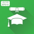 Graduation cap and diploma scroll icon. Business concept finish Royalty Free Stock Photo