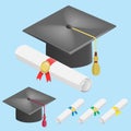Graduation cap and diploma scroll