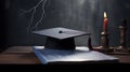 A graduation cap and diploma on a table Hyper-realistic t created with generative AI Royalty Free Stock Photo