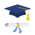 Graduation cap with diploma vector color icon. Royalty Free Stock Photo