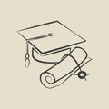 Graduation cap and diploma - vector illustration