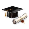 Graduation cap and diploma vector illustration Royalty Free Stock Photo